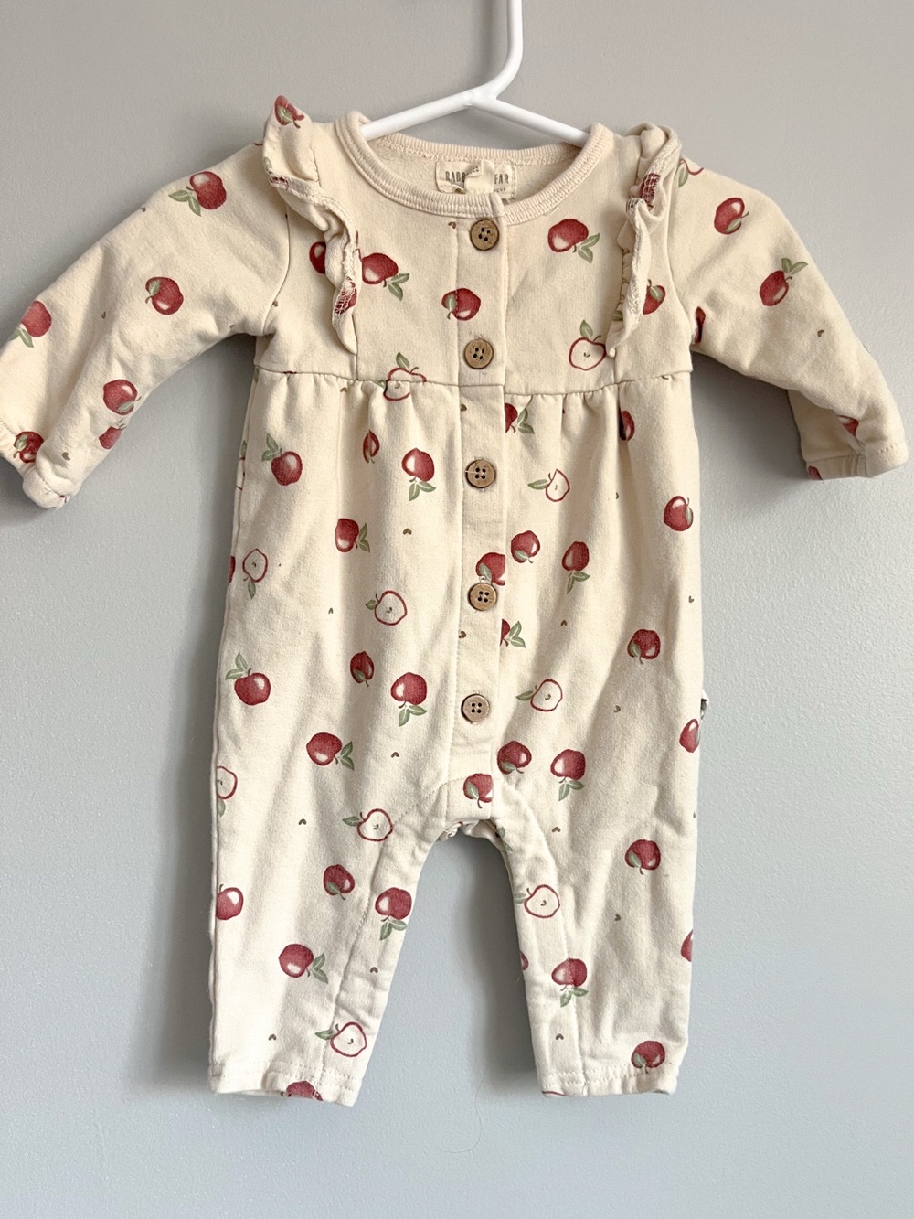 Rabbit + Bear Apple theme romper - size 3-6 months - fall outfit jumpsuit